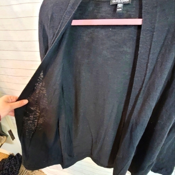EILEEN FISHER ORGANIC LINEN BLACK OPEN FRONT CARDIGAN, SZ PETITE MEDIUM - Picture 7 of 15